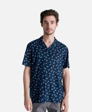 Jack Men's Short Sleeve Satin Latest Shirt Blue